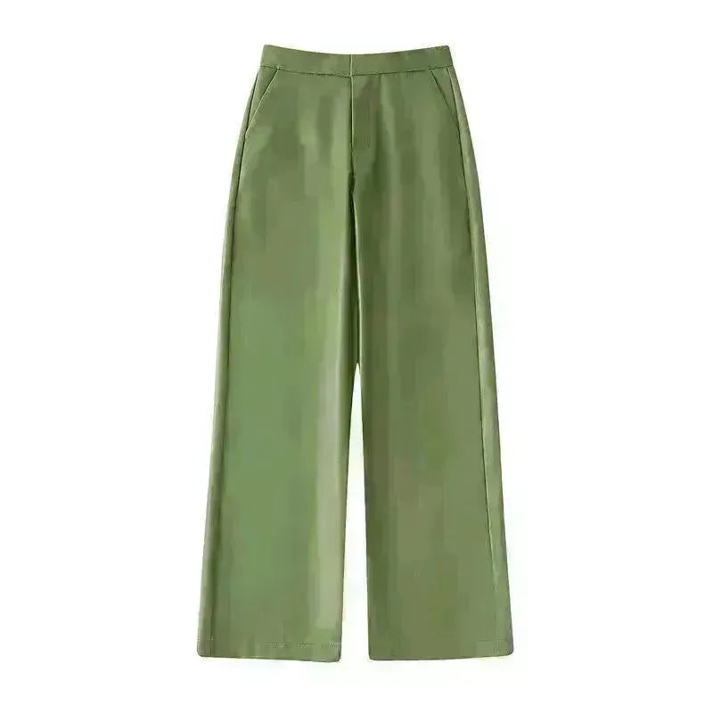 Single Breasted Casual Imitation Leather Suit Jacket Trousers Suit Women - EX-STOCK CANADA
