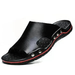 Slippers Men's Summer Leather Word Casual Tide Sandals Men's Non-slip Leather New Sandals Outer Wear Large Size Beach Shoes - EX-STOCK CANADA