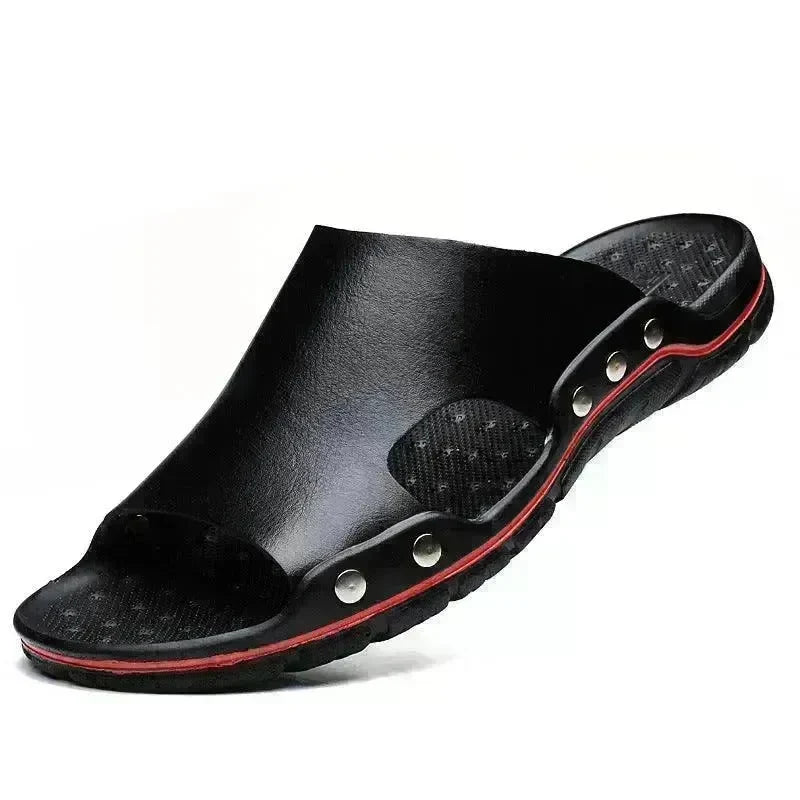 Slippers Men's Summer Leather Word Casual Tide Sandals Men's Non-slip Leather New Sandals Outer Wear Large Size Beach Shoes - EX-STOCK CANADA