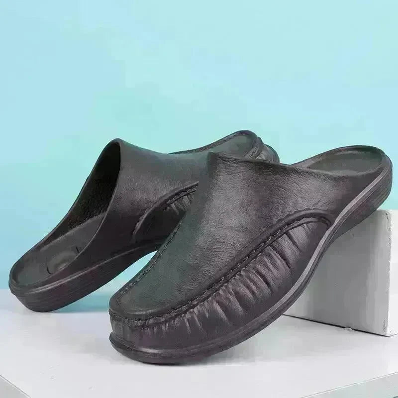 Slippers Men's Summer Leather Word Casual Tide Sandals Men's Non-slip Leather New Sandals Outer Wear Large Size Beach Shoes - EX-STOCK CANADA