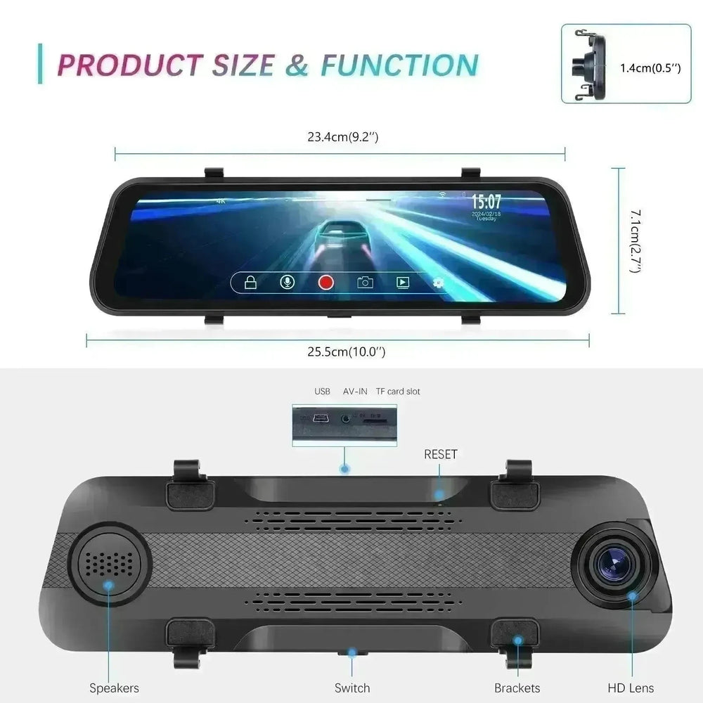 Smart Streaming Media Touch HD Built-in Front HD Resolution Rear Mirror LCD Screen Camera - EX-STOCK CANADA