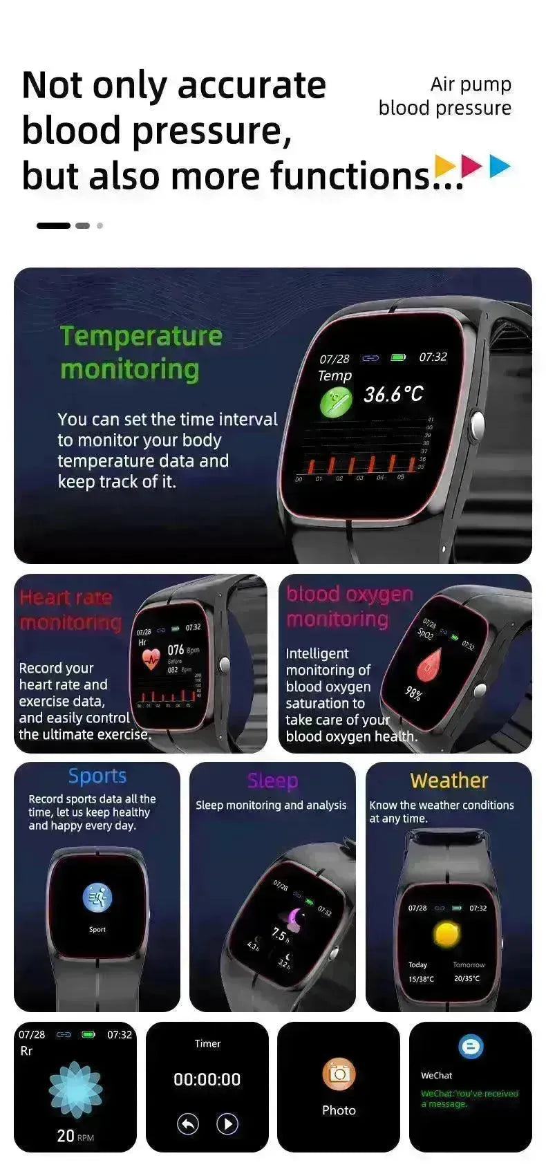Smart Watch P20 Blood Oxygen Blood Pressure Heart Rate Monitoring - EX-STOCK CANADA