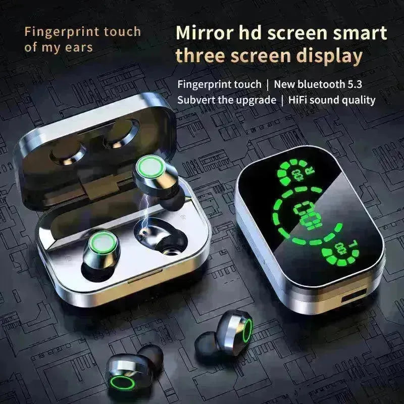 Smart YD03 Wireless Bluetooth Headphone TWS Large Screen Smart Digital Display Noise Cancellation Earpod In-Ear Earbuds Fingerprint Touch Headphone - EX-STOCK CANADA