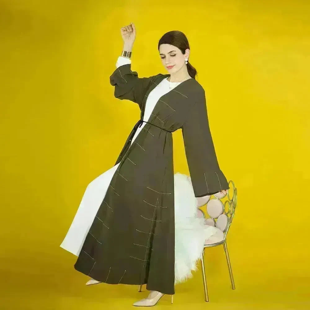 Solid Color Cardigan Abaya Dress Robe for Elegant Arab Dubai Turkey Middle Eastern Women. - EX-STOCK CANADA