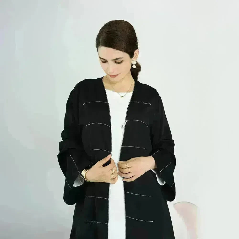 Solid Color Cardigan Abaya Dress Robe for Elegant Arab Dubai Turkey Middle Eastern Women. - EX-STOCK CANADA