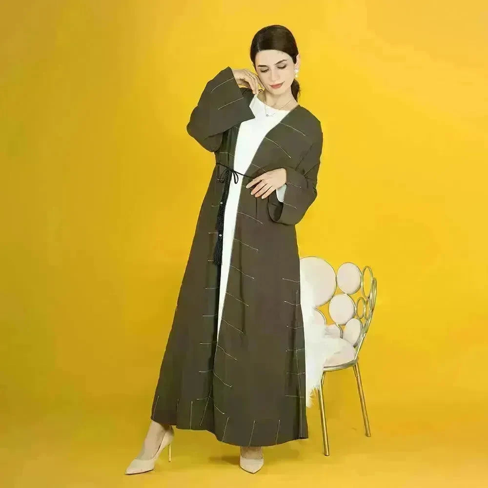 Solid Color Cardigan Abaya Dress Robe for Elegant Arab Dubai Turkey Middle Eastern Women. - EX-STOCK CANADA