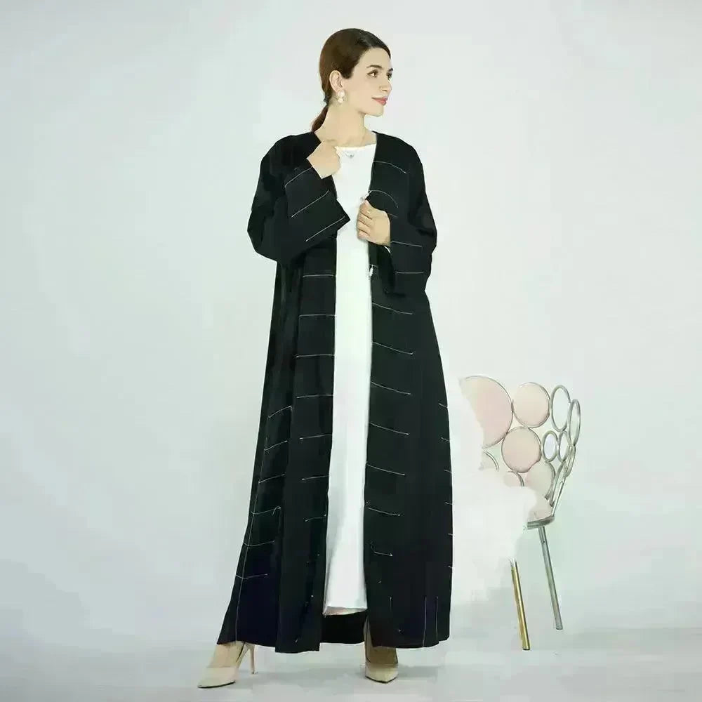 Solid Color Cardigan Abaya Dress Robe for Elegant Arab Dubai Turkey Middle Eastern Women. - EX-STOCK CANADA