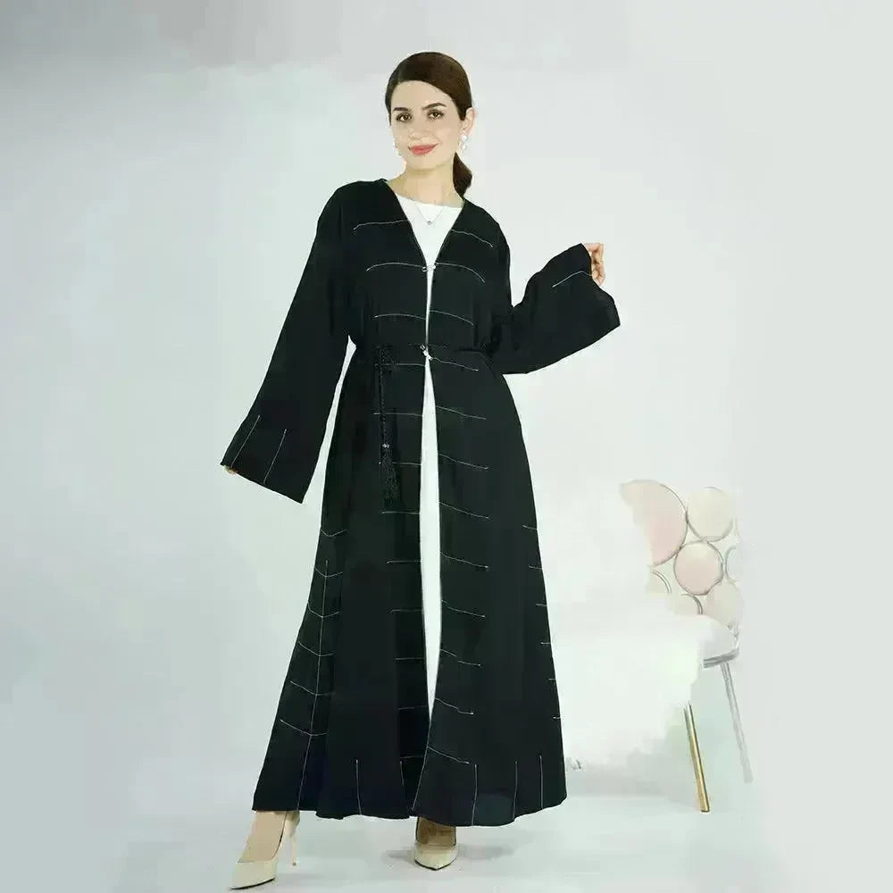 Solid Color Cardigan Abaya Dress Robe for Elegant Arab Dubai Turkey Middle Eastern Women. - EX-STOCK CANADA
