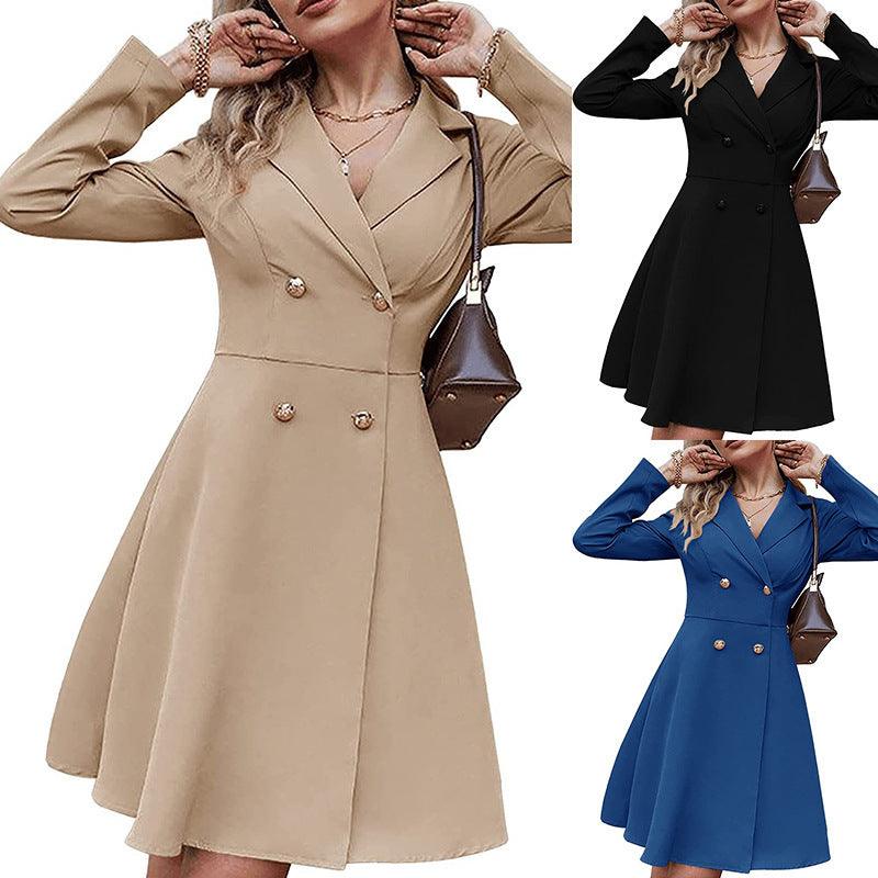 Solid Color Double Breasted Long Sleeve Trench Coat Fashion Slim Coat - EX-STOCK CANADA
