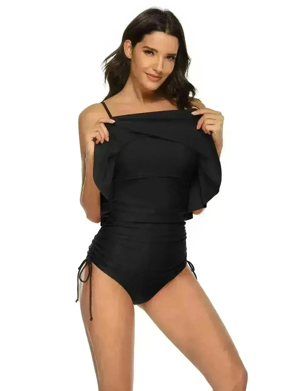 Solid Color Girl Sexy Shoulder Strap Big Ruffled One-piece Type Triangle Swimsuit - EX-STOCK CANADA