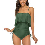 Solid Color Girl Charming Shoulder Strap Big Ruffled One-piece Type Triangle Swimsuit - EX-STOCK Canada