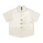 Solid Color Jacquard Floral Short Sleeve Shirt - EX-STOCK CANADA