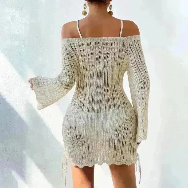 Solid Color Knitted Beach Bikini Swimsuit Blouse - EX-STOCK CANADA