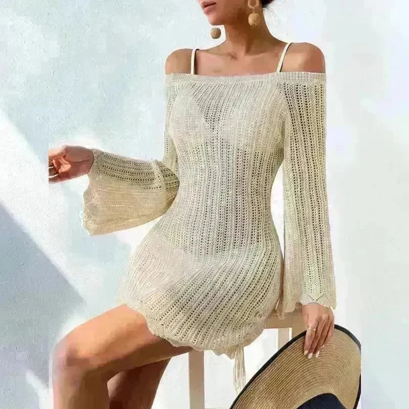 Solid Color Knitted Beach Bikini Swimsuit Blouse - EX-STOCK CANADA