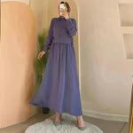 Solid Color Long Sleeve Skirt Suit for Elegant Arab Dubai Turkey Middle Eastern Women Abaya Dress - EX-STOCK CANADA