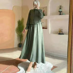 Solid Color Long Sleeve Skirt Suit for Elegant Arab Dubai Turkey Middle Eastern Women Abaya Dress - EX-STOCK CANADA