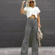 Solid Color Mid-waist Slim-fit Micro Flared Pants Corduroy - EX-STOCK CANADA