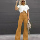 Solid Color Mid-waist Slim-fit Micro Flared Pants Corduroy - EX-STOCK CANADA