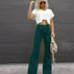 Solid Color Mid-waist Slim-fit Micro Flared Pants Corduroy - EX-STOCK CANADA