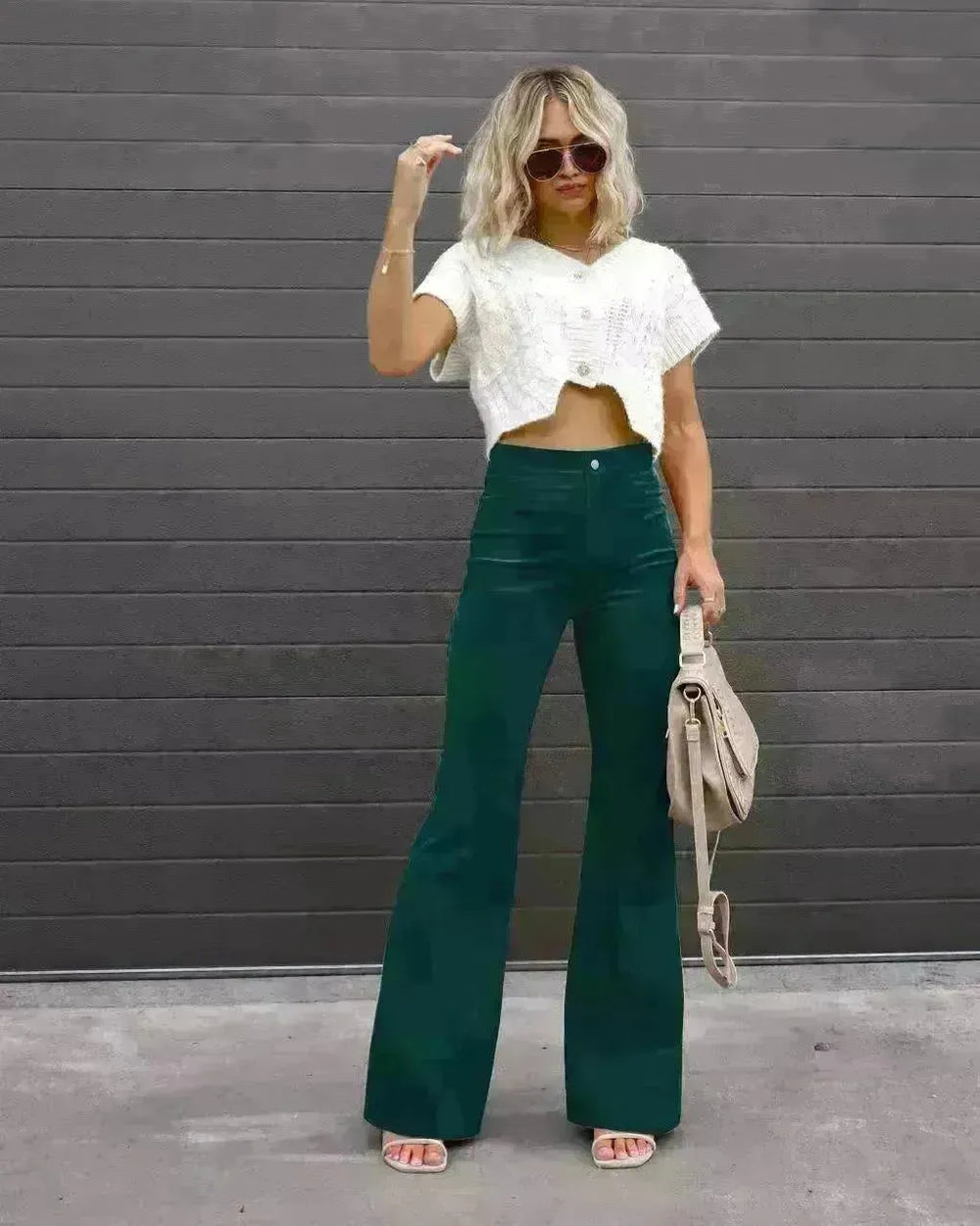 Solid Color Mid-waist Slim-fit Micro Flared Pants Corduroy - EX-STOCK CANADA