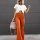Solid Color Mid-waist Slim-fit Micro Flared Pants Corduroy - EX-STOCK CANADA