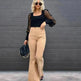 Solid Color Mid-waist Slim-fit Micro Flared Pants Corduroy - EX-STOCK CANADA