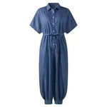 Solid Color Plus Size Casual Short Sleeve Denim Jumpsuit - EX-STOCK CANADA