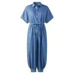 Solid Color Plus Size Casual Short Sleeve Denim Jumpsuit - EX-STOCK CANADA