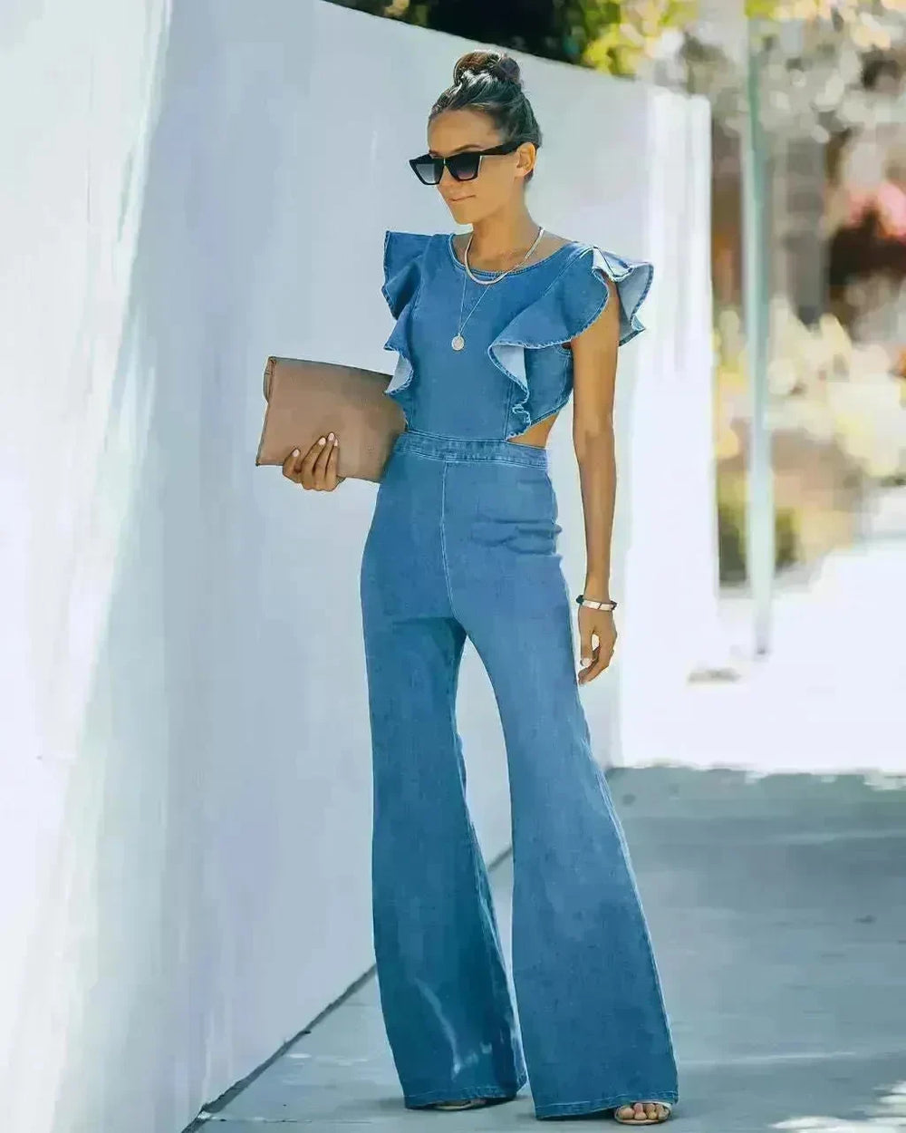 Solid Color Slim Round Neck Women's Jumpsuit - EX-STOCK CANADA