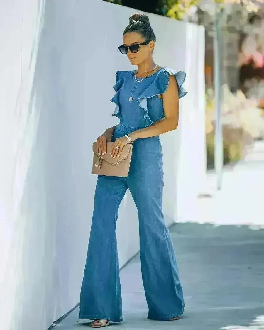 Solid Color Slim Round Neck Women's Jumpsuit - EX-STOCK CANADA