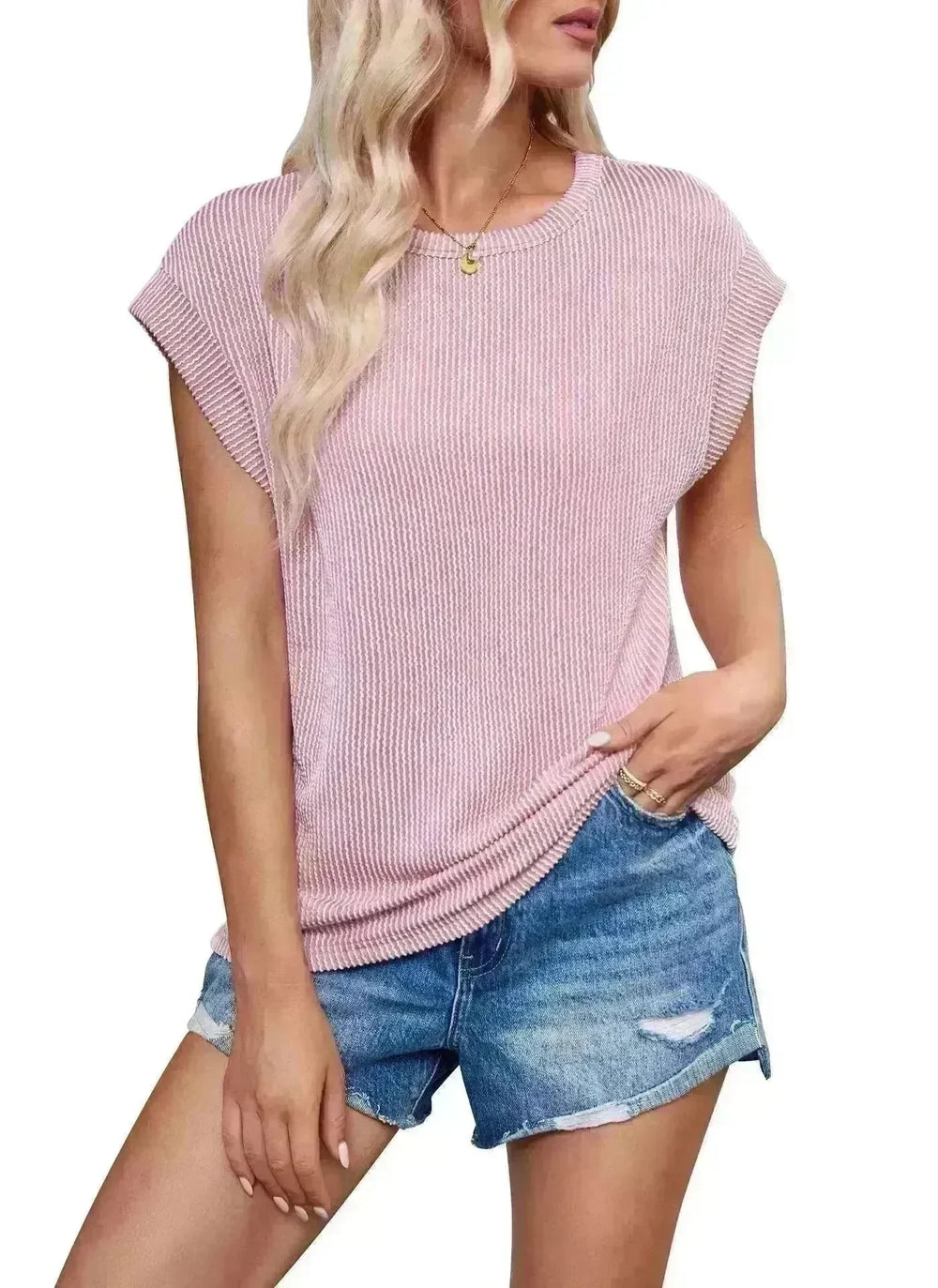 Solid Color Stripe Bat-sleeve T-shirt Summer Casual Loose Vest Tank Tops for Women. - EX-STOCK CANADA