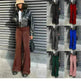 Solid Color Velvet Elastic High Waist Slimming Casual Bootcut Trousers Women - EX-STOCK CANADA