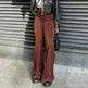 Solid Color Velvet Elastic High Waist Slimming Casual Bootcut Trousers Women - EX-STOCK CANADA