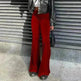Solid Color Velvet Elastic High Waist Slimming Casual Bootcut Trousers Women - EX-STOCK CANADA