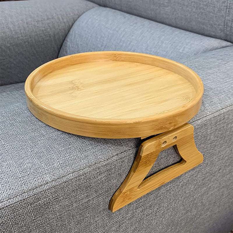 Solid Wood Round Storage Bamboo With Legs Sofa Arm Foldable Tray Table - EX-STOCK CANADA