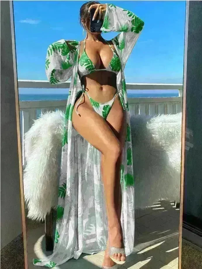Split Long Sleeve Ins Blouse Banded Bikini - EX-STOCK CANADA