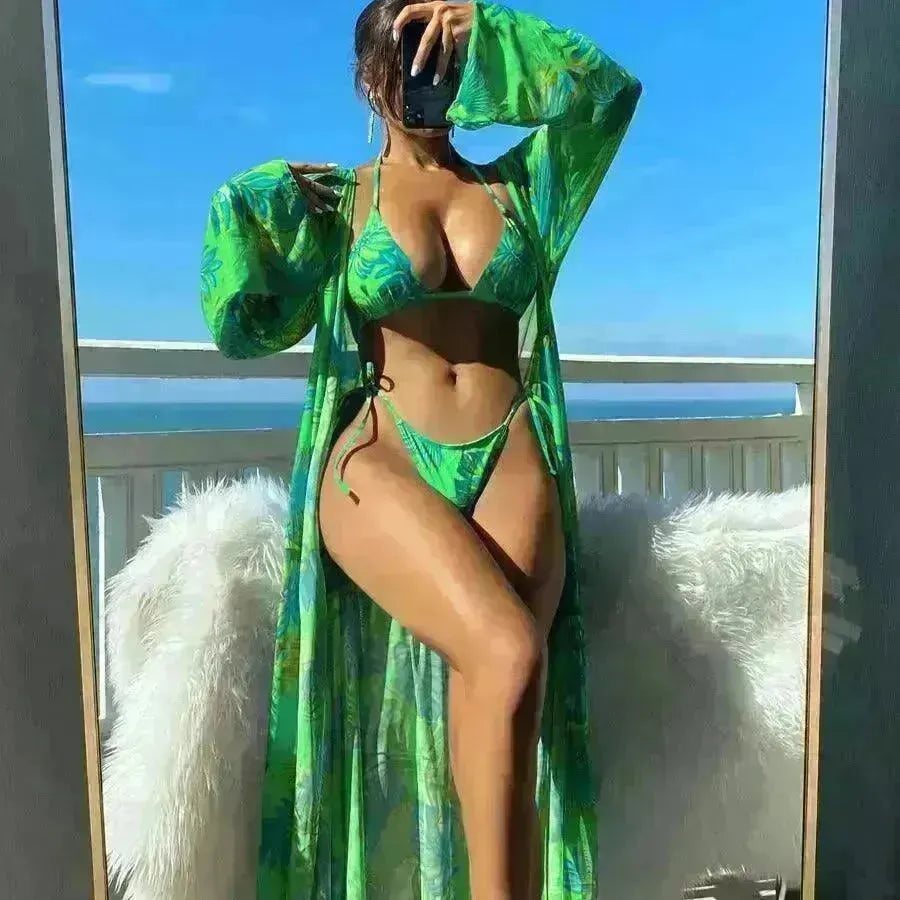 Split Long Sleeve Ins Blouse Banded Bikini - EX-STOCK CANADA
