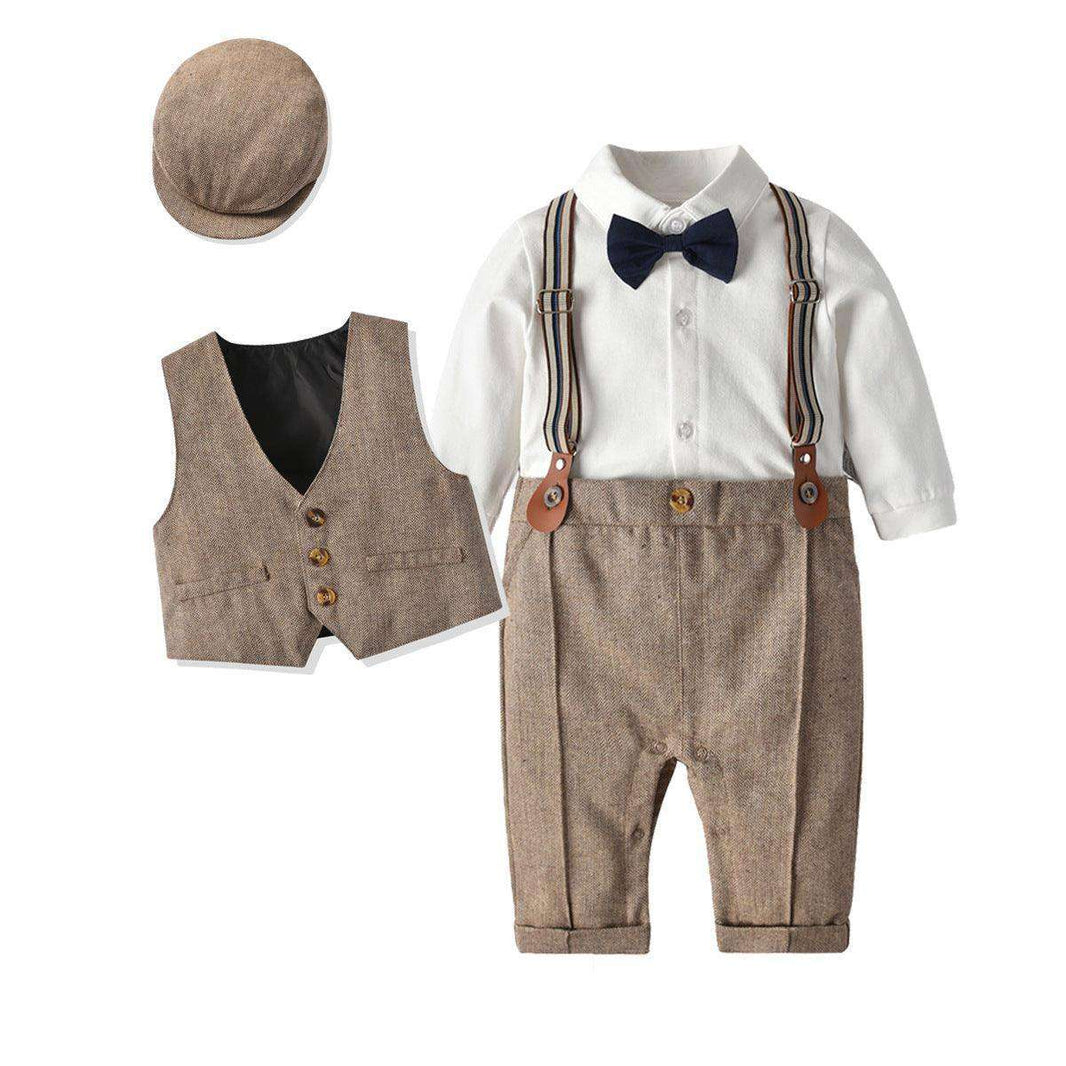 Spring And Autumn Children'S Clothing Infant And Young Children'S British Waistcoat One-Piece Climbing Gentleman'S Hat One-Year-Old Clothes Newborn Gentleman'S Suit - EX-STOCK CANADA