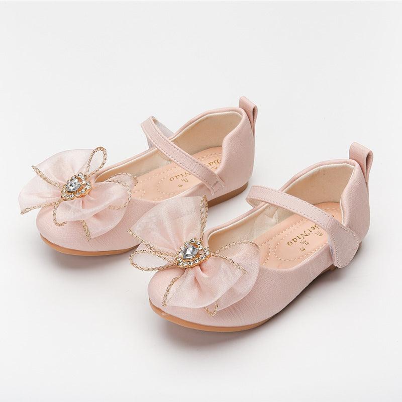 Spring New Girls' Single Shoes Cute Bow Rhinestone Soft Sole Flat Shoes - EX-STOCK CANADA