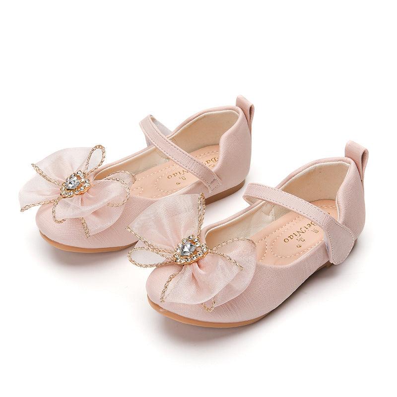 Spring New Girls' Single Shoes Cute Bow Rhinestone Soft Sole Flat Shoes - EX-STOCK CANADA