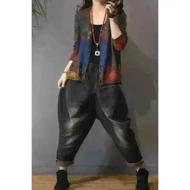 Spring Printed Knitted Cardigan Women Retro National Style Top - EX-STOCK CANADA