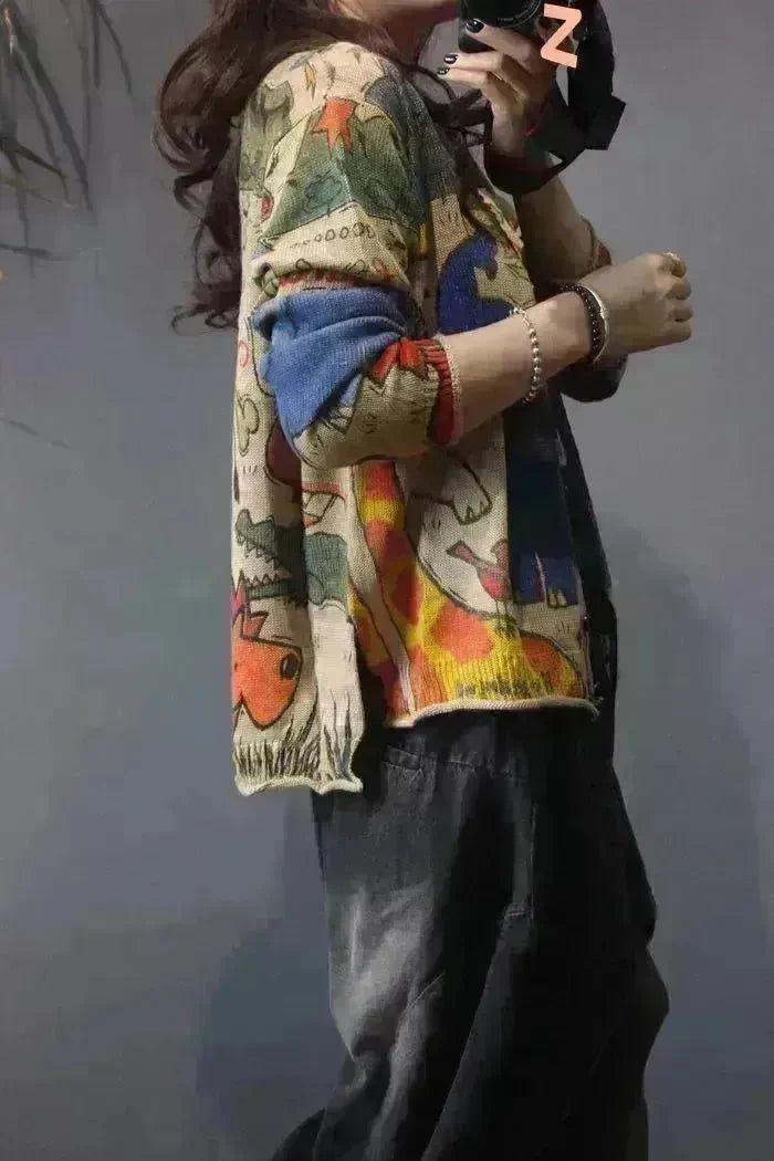 Spring Printed Knitted Cardigan Women Retro National Style Top - EX-STOCK CANADA