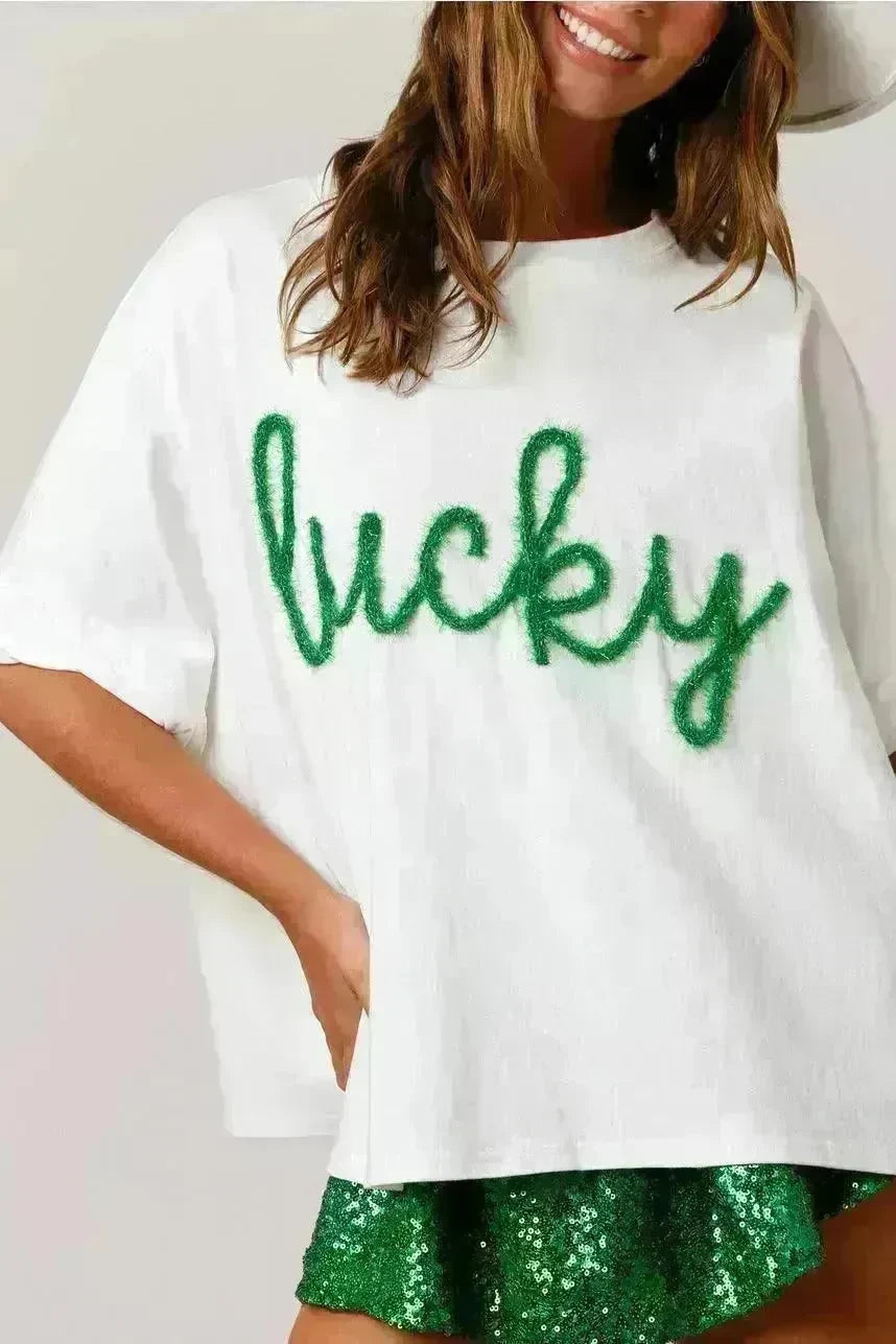 St Patrick Sequined Top Loose T-shirt For Women - EX-STOCK CANADA