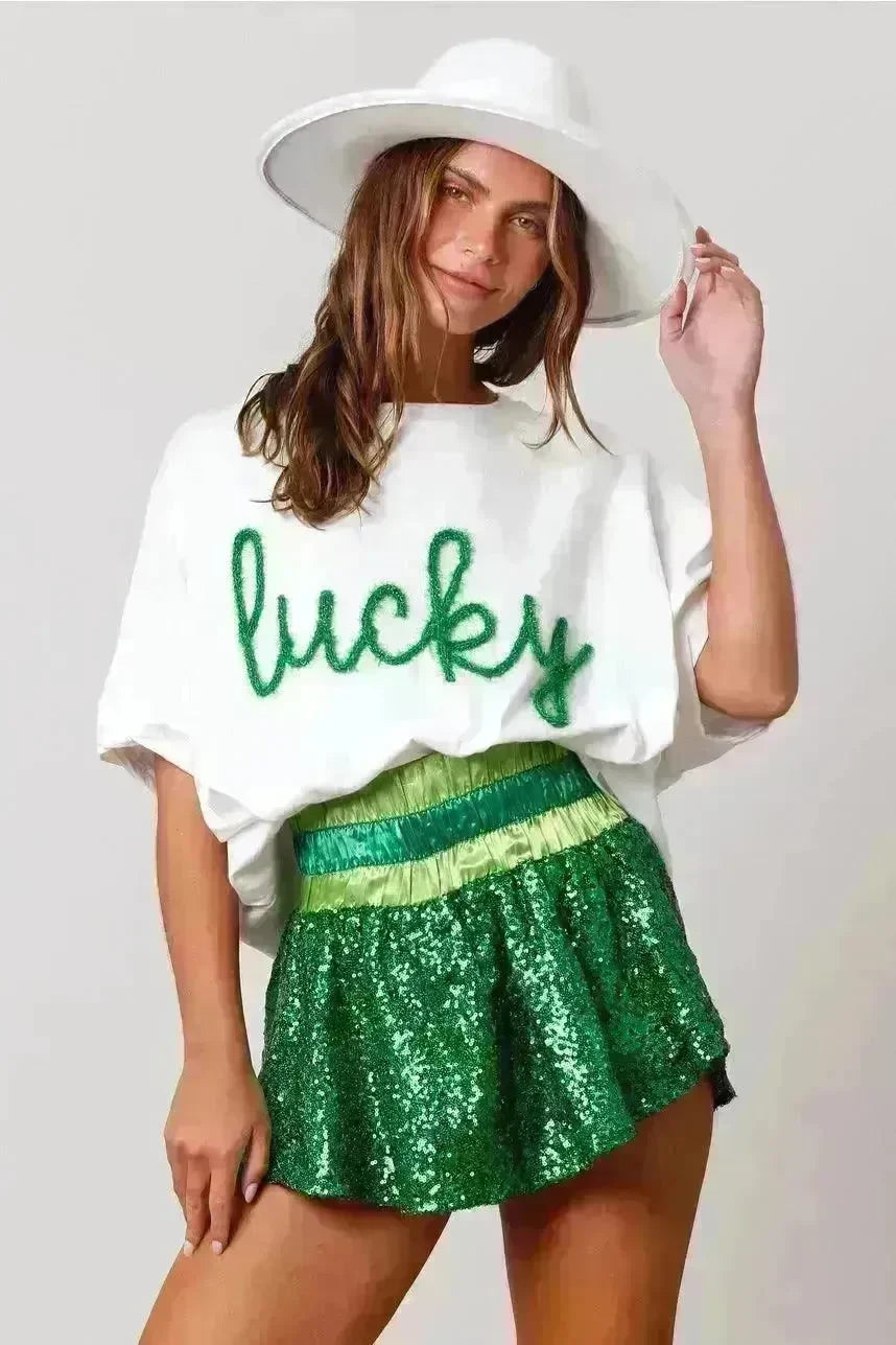 St Patrick Sequined Top Loose T-shirt For Women - EX-STOCK CANADA