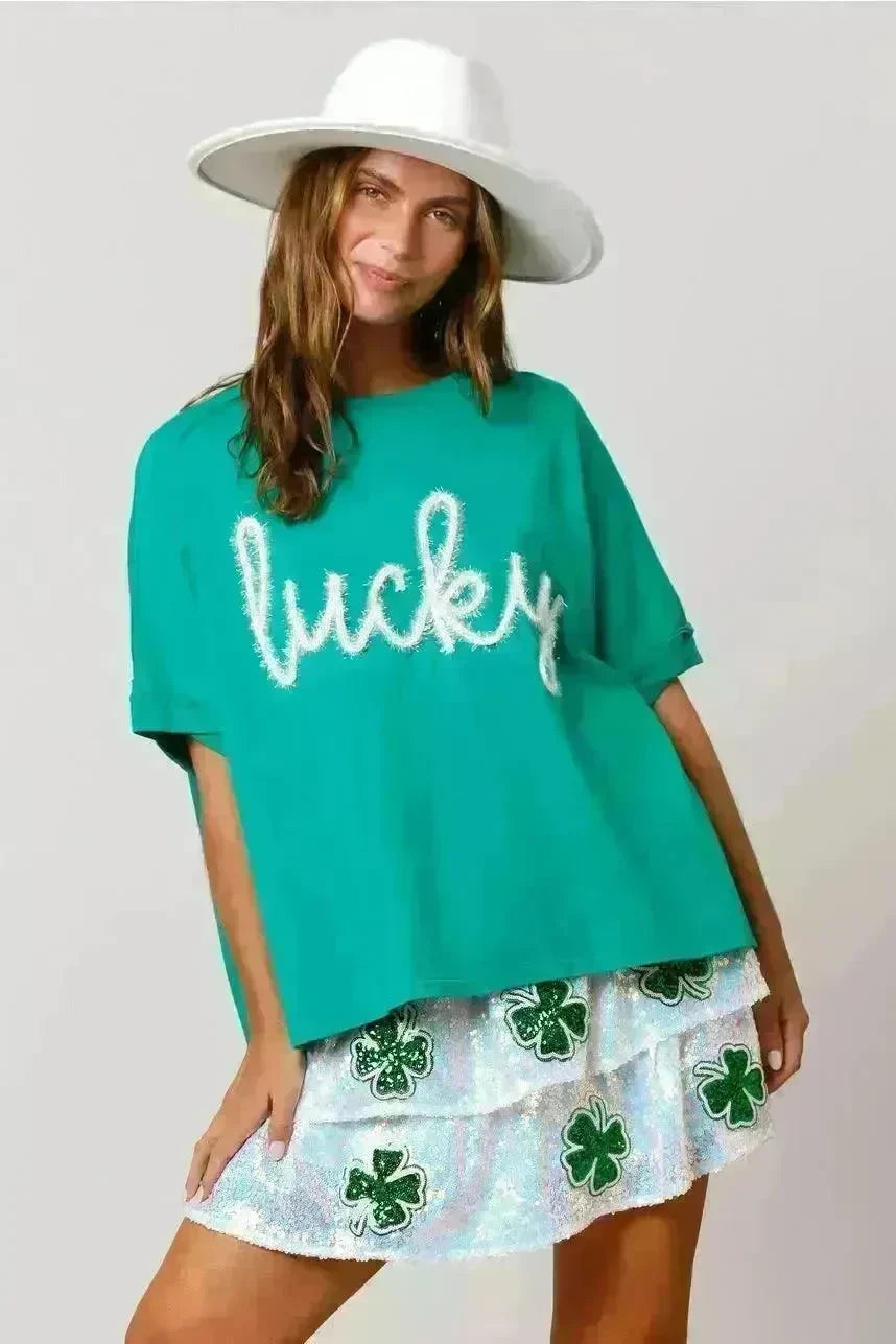 St Patrick Sequined Top Loose T-shirt For Women - EX-STOCK CANADA