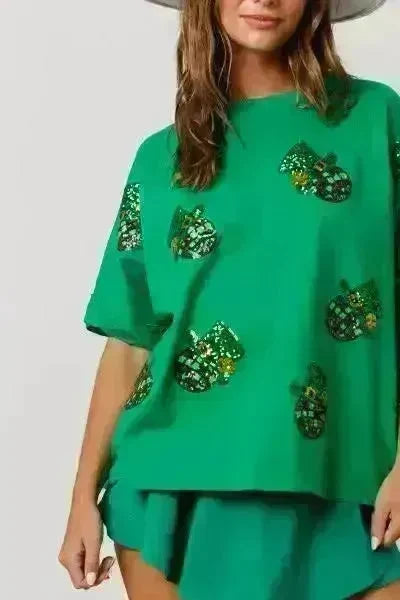 St Patrick Sequined Top Loose T-shirt For Women - EX-STOCK CANADA