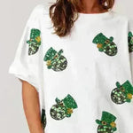 St Patrick Sequined Top Loose T-shirt For Women - EX-STOCK CANADA
