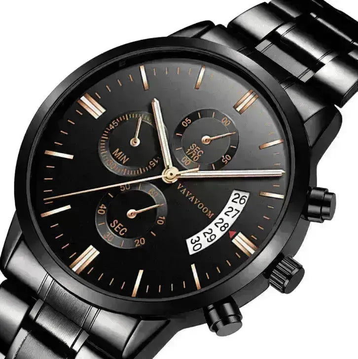 Stainless Steel Business Watches: Waterproof, Black - EX-STOCK CANADA