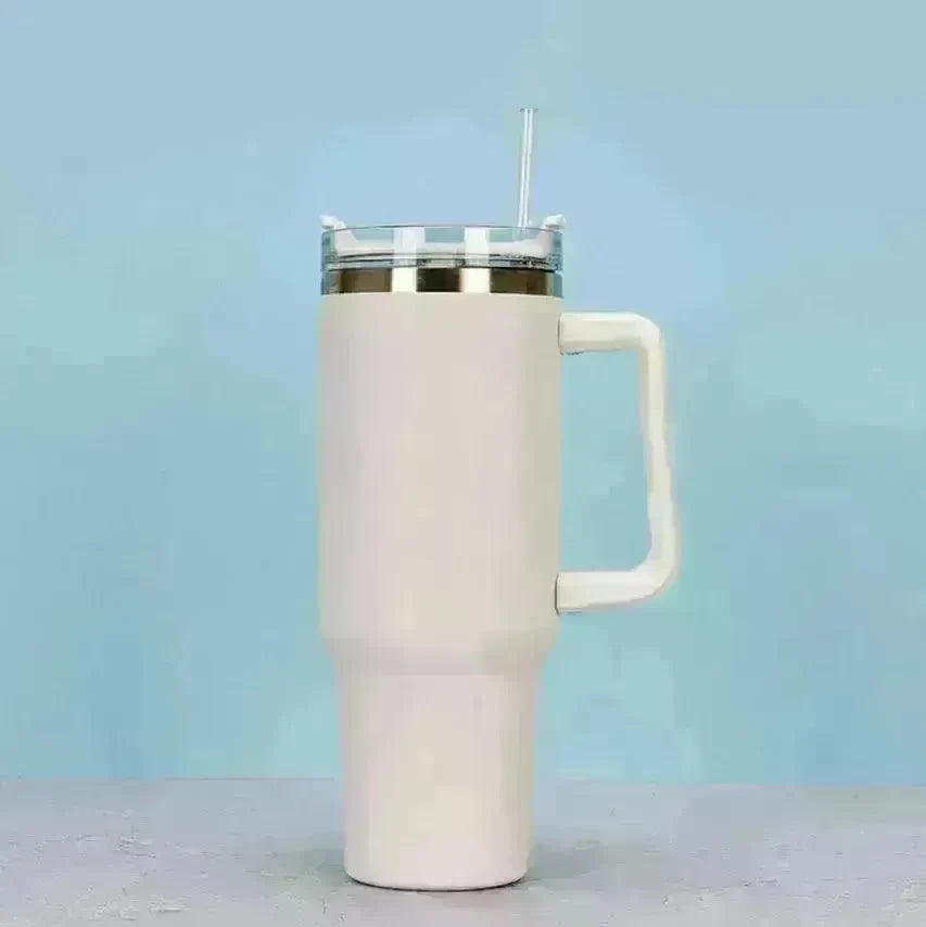 Stainless Steel Water Tumbler 40 Oz Cup Handle Straw Insulated Bottle Dupe Mug - EX-STOCK CANADA