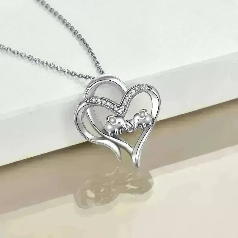 Sterling 925 Silver Elephant Heart-shaped Pendant - EX-STOCK CANADA
